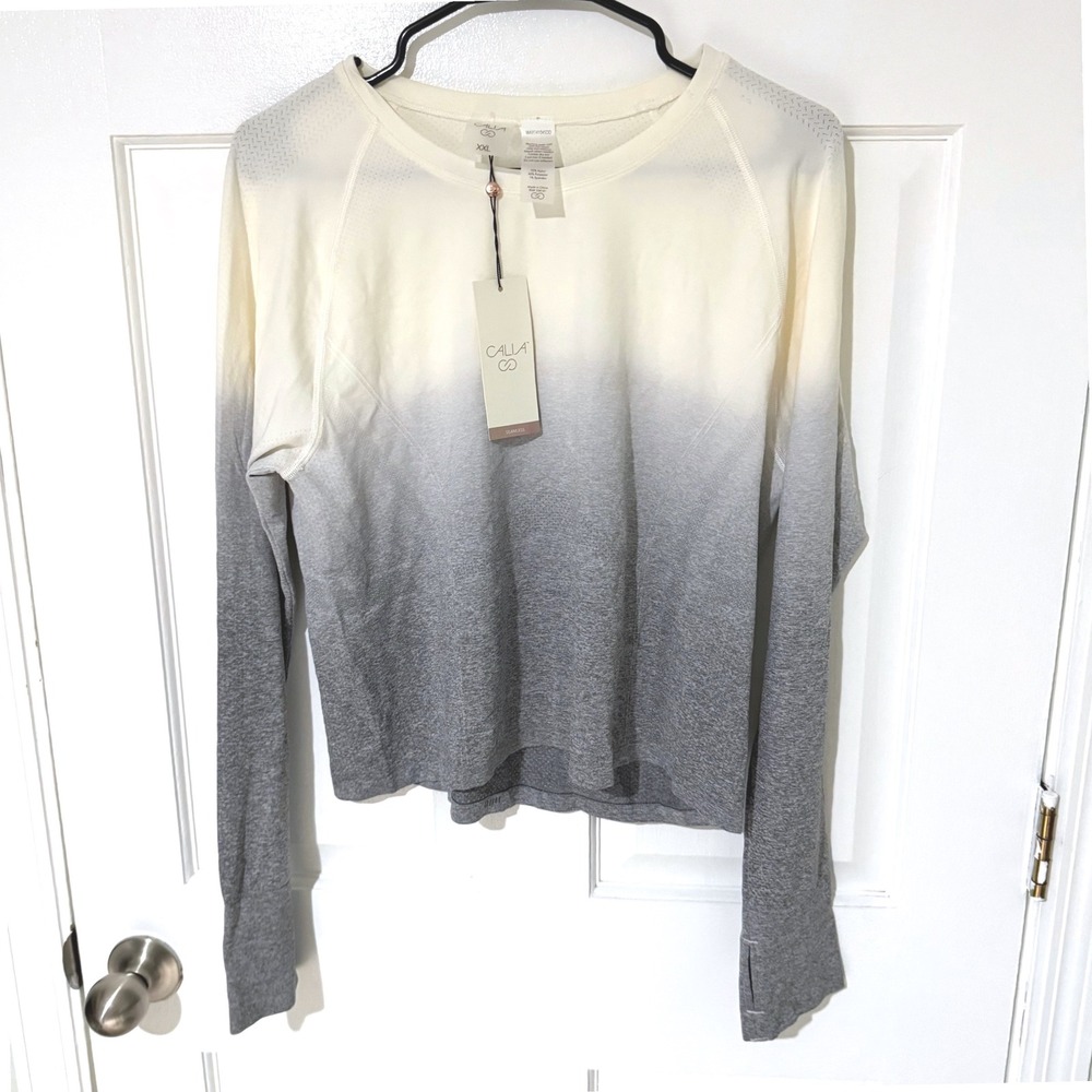 CALIA Women XXL Seamless Long Sleeve Ombre Top Cream Grey WAX14104SDD